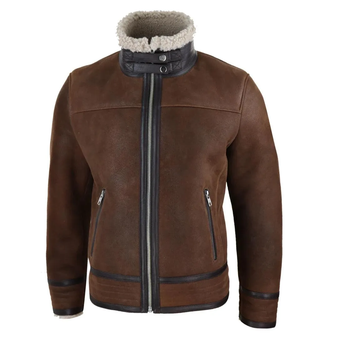 Mens Real Sherling Sheepskin Zip Pilot Flying Jacket Retro Vintage WW2 Tailored