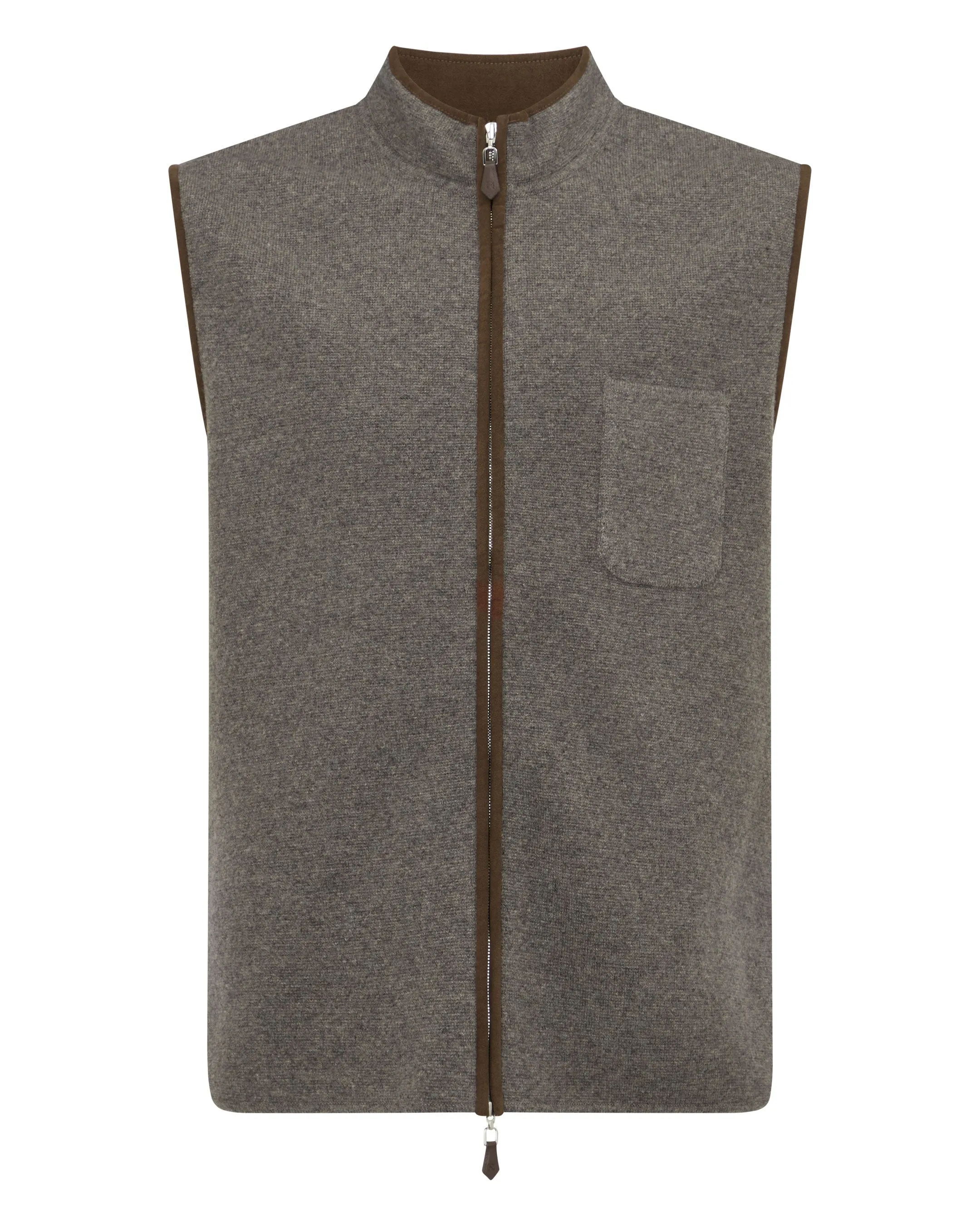 Men's Shaftesbury Suede Trim Cashmere Gilet Wood Smoke Brown