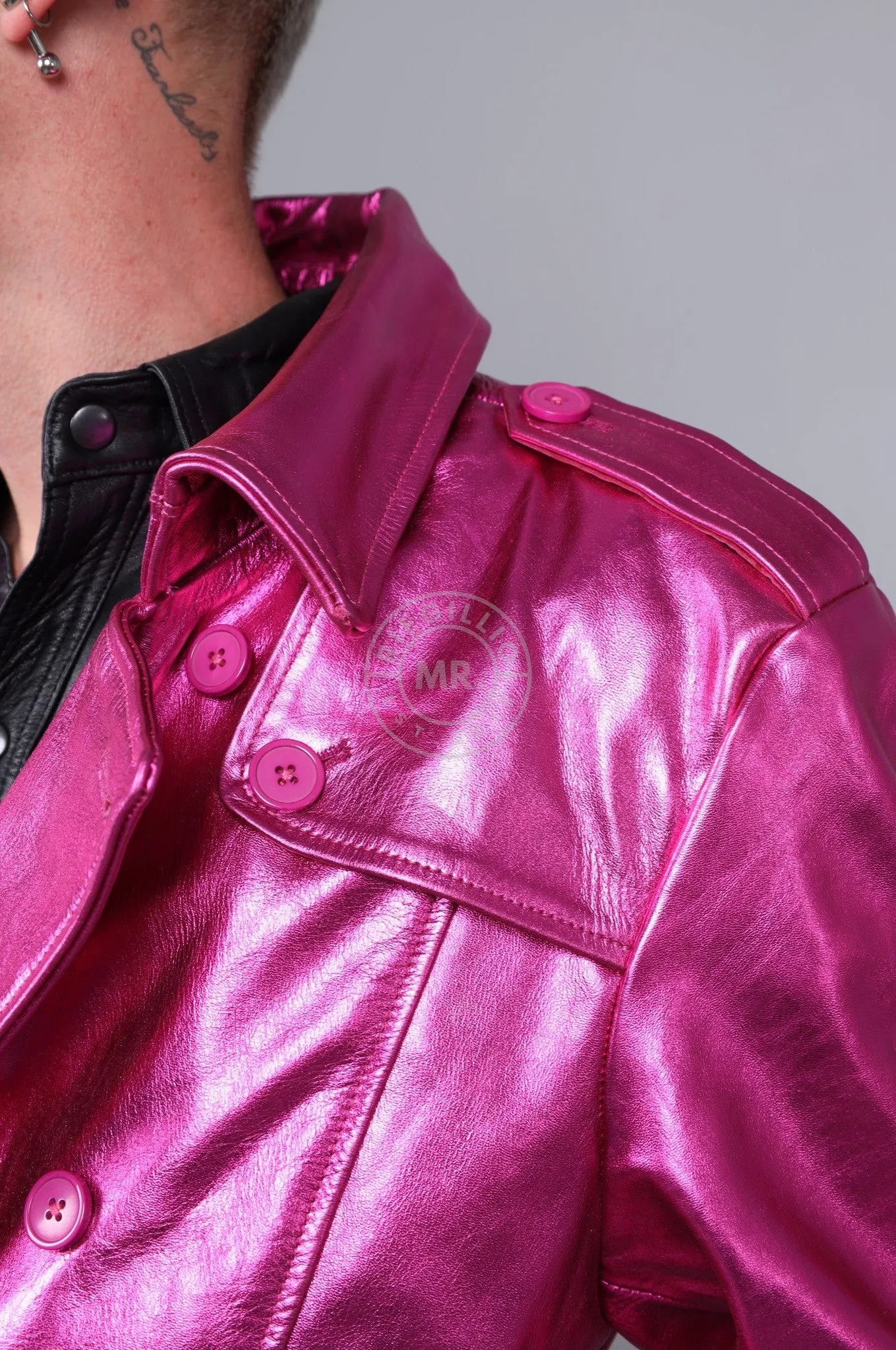 Metallic Leather Trench Coat - Pink