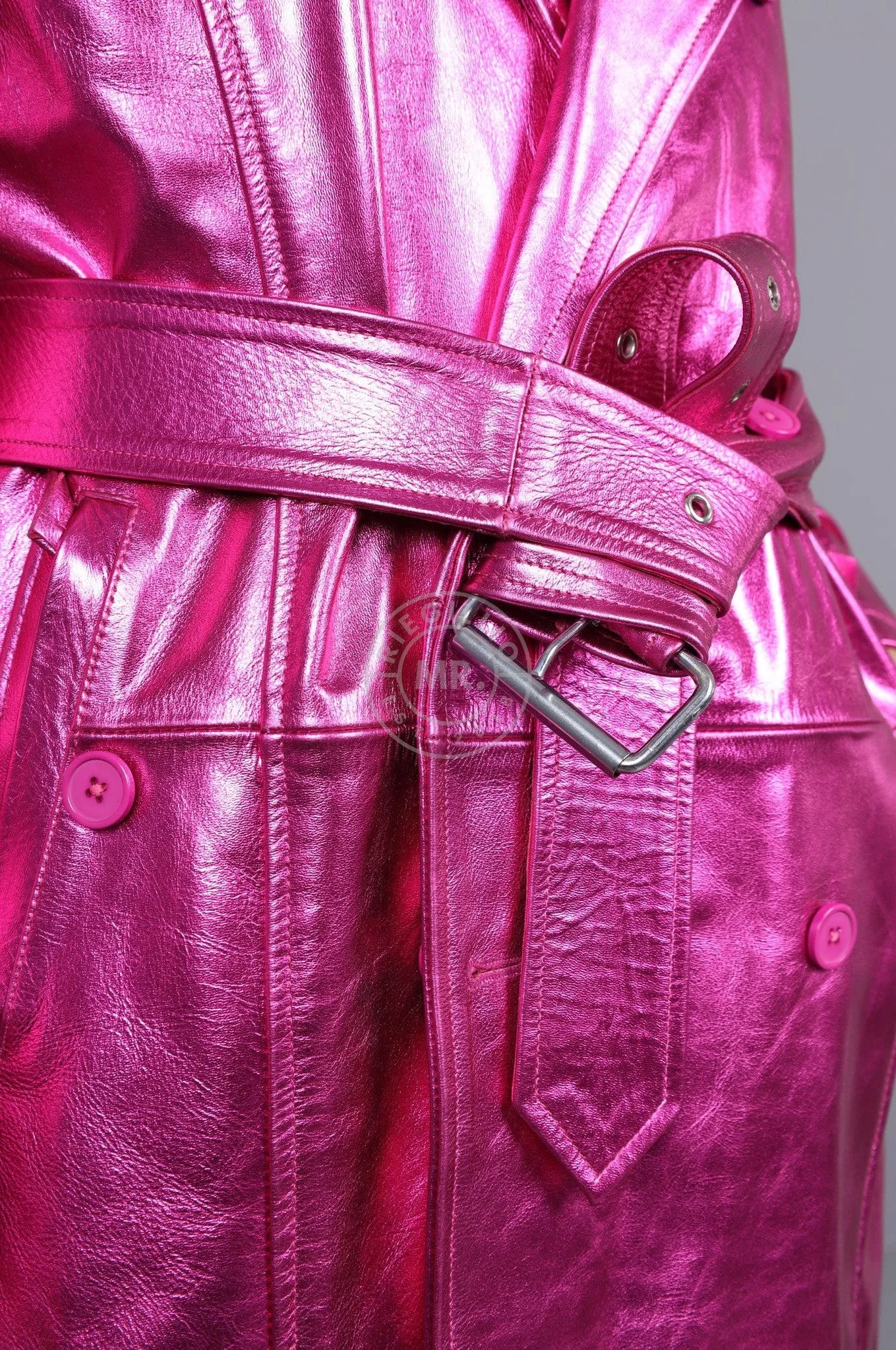 Metallic Leather Trench Coat - Pink