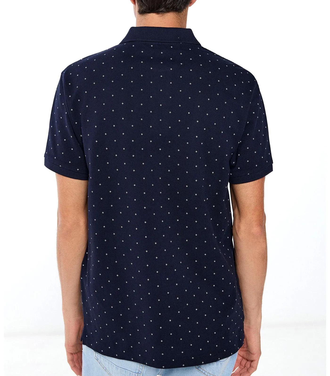 Micro-Print Piqué Polo Shirt Navy