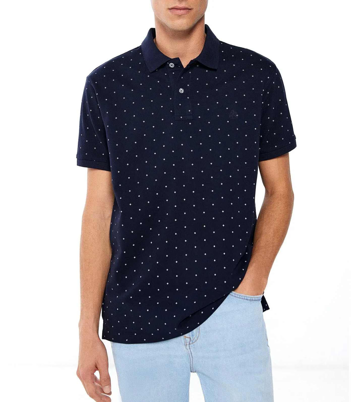 Micro-Print Piqué Polo Shirt Navy