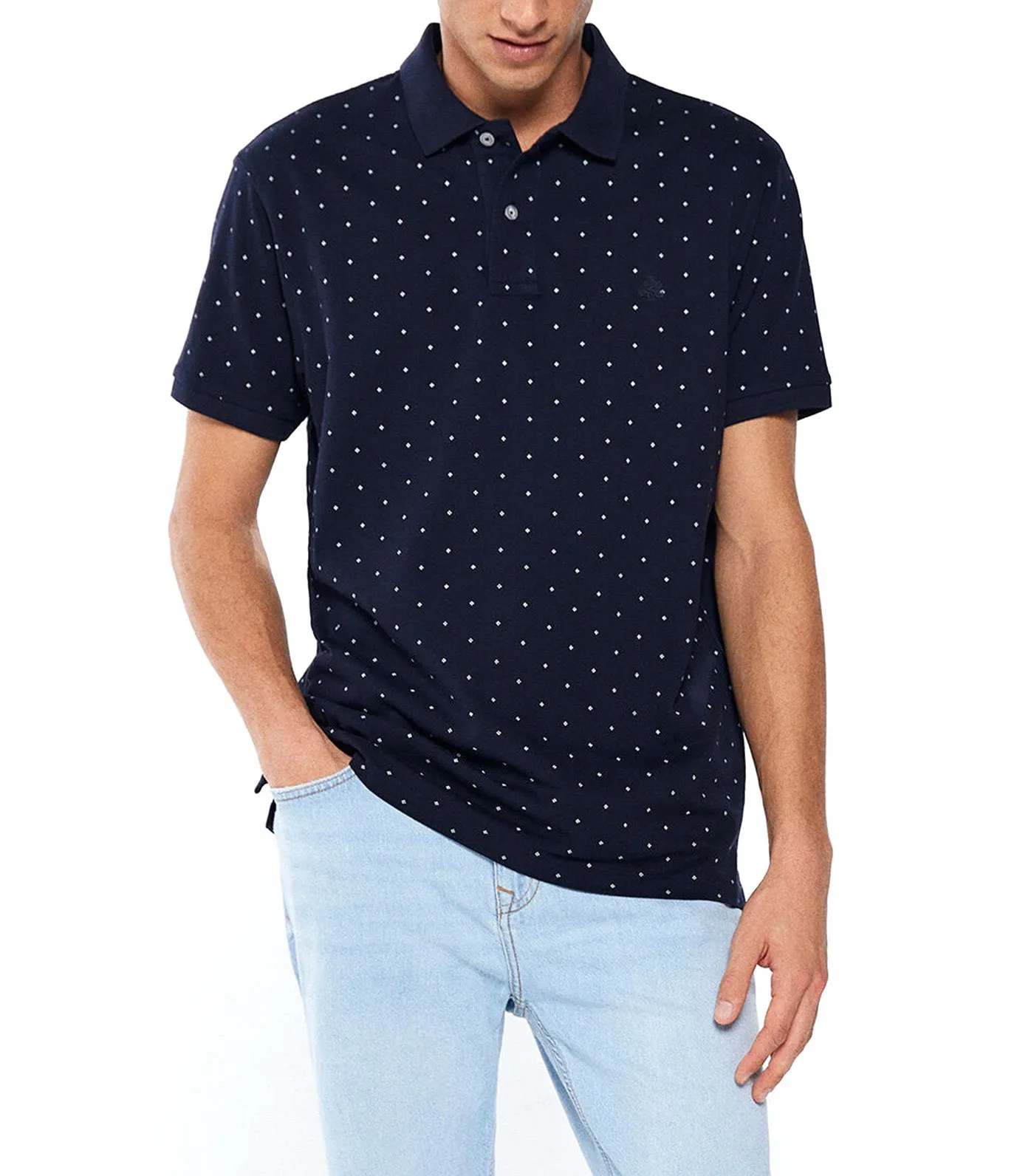 Micro-Print Piqué Polo Shirt Navy