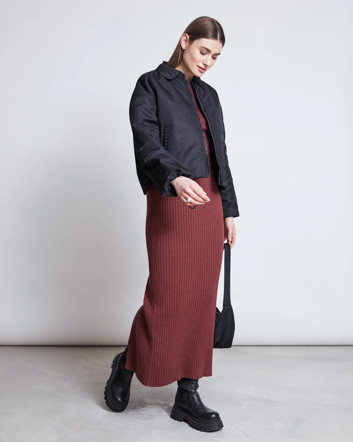 MIDI KNIT SKIRT EBBA INTENSE RUST GOTS