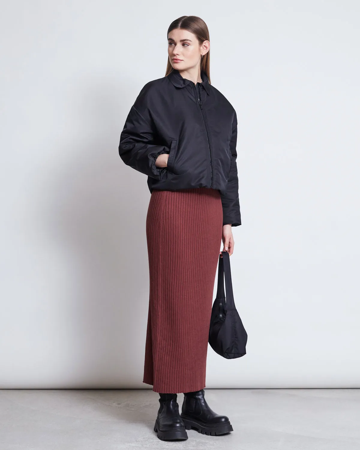 MIDI KNIT SKIRT EBBA INTENSE RUST GOTS