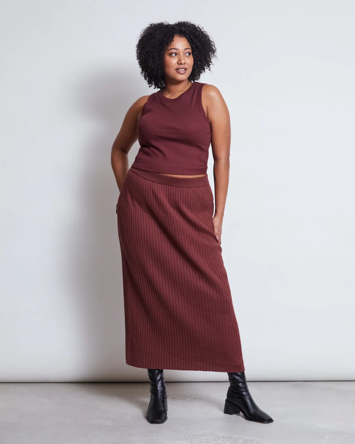 MIDI KNIT SKIRT EBBA INTENSE RUST GOTS