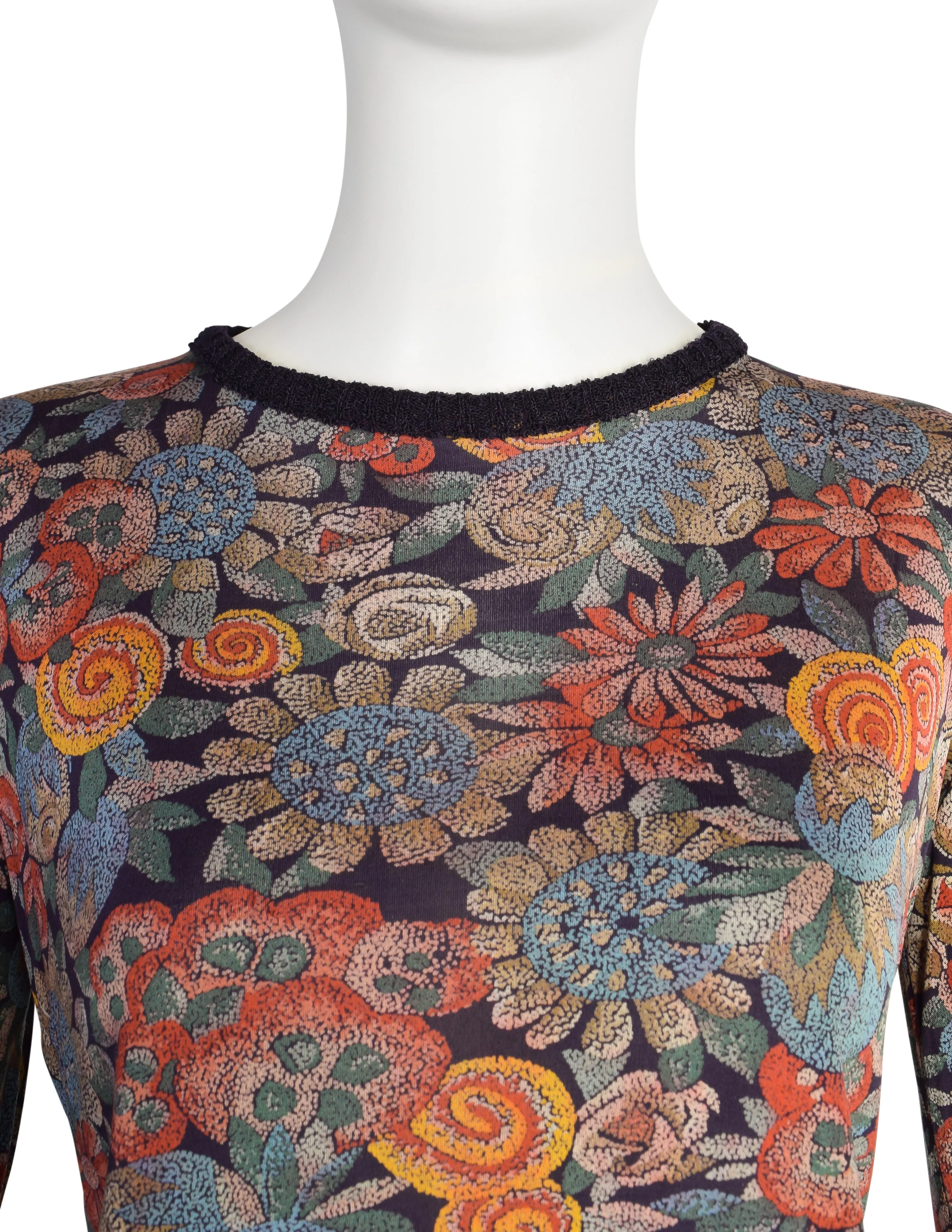 Missoni Vintage 1970s Pointillism Floral Silk Jersey Top Skirt Set Ensemble