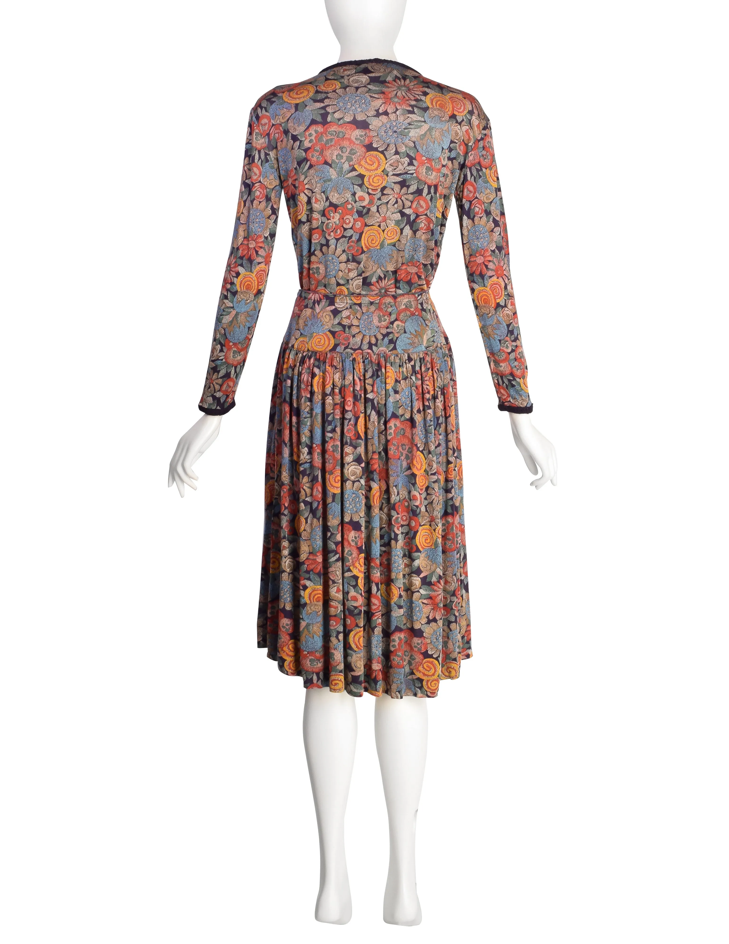 Missoni Vintage 1970s Pointillism Floral Silk Jersey Top Skirt Set Ensemble