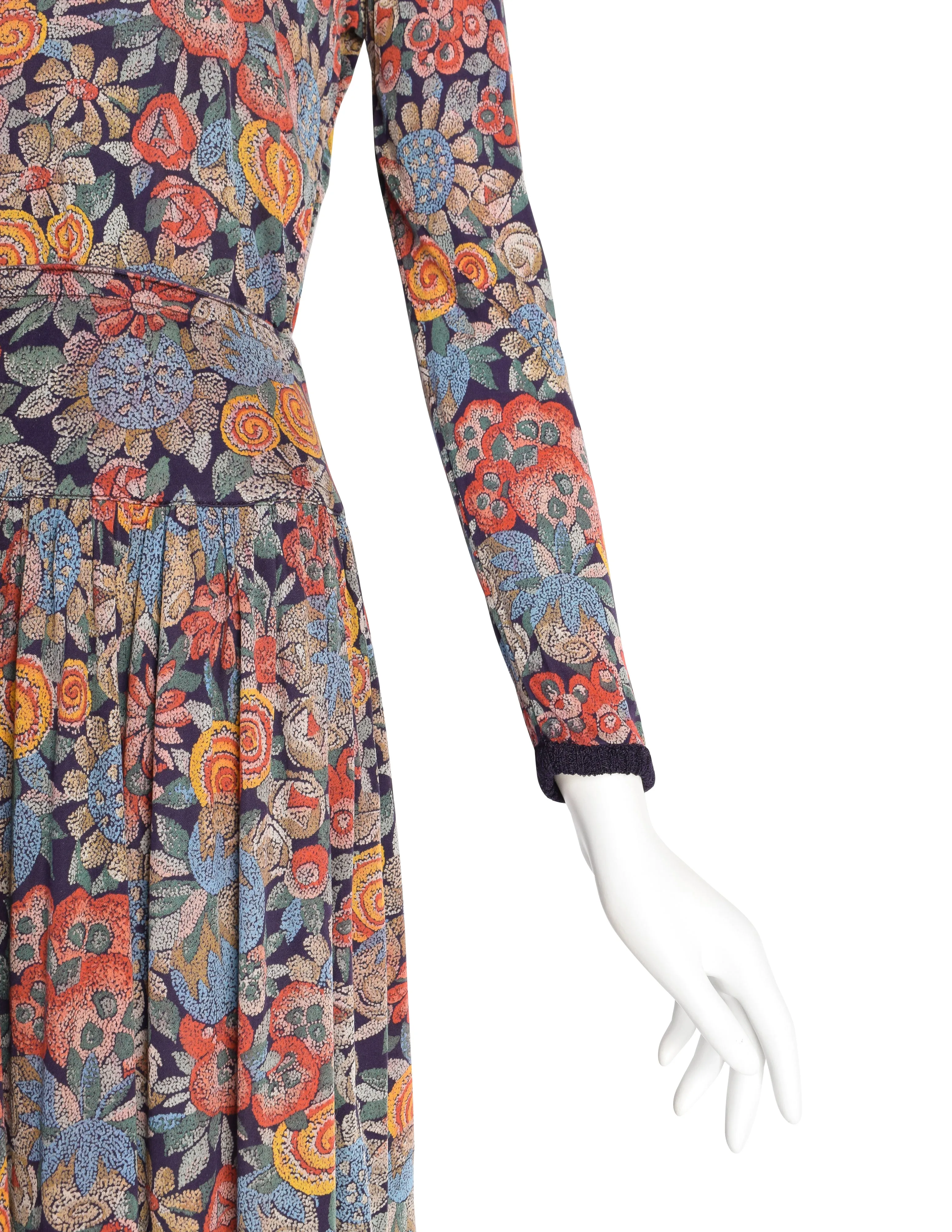 Missoni Vintage 1970s Pointillism Floral Silk Jersey Top Skirt Set Ensemble