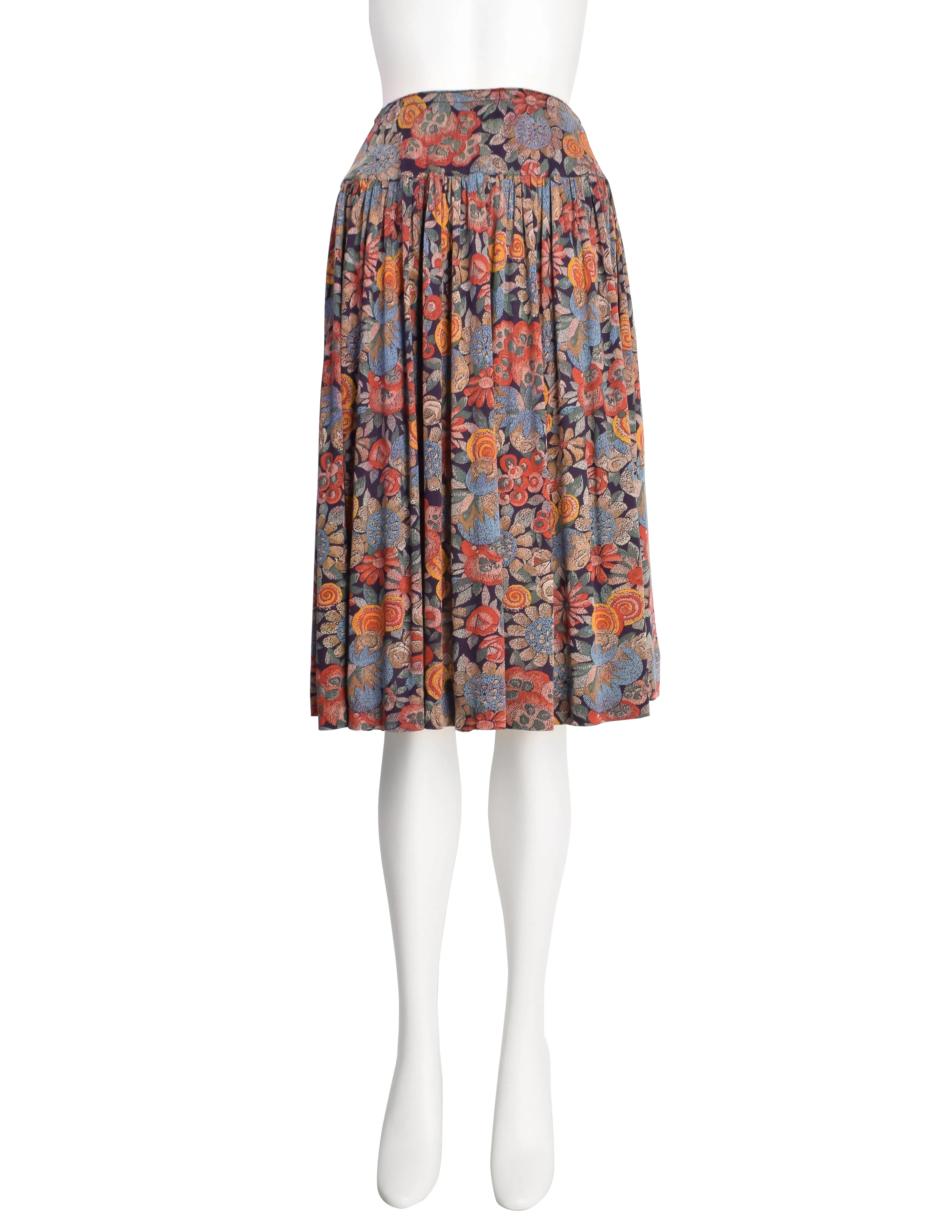 Missoni Vintage 1970s Pointillism Floral Silk Jersey Top Skirt Set Ensemble