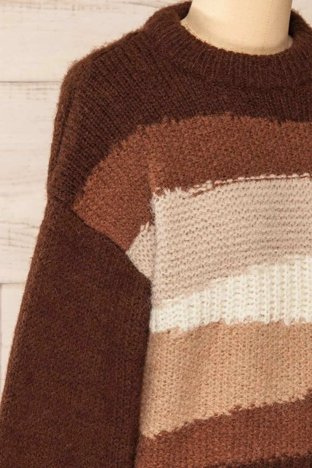 Mogilno Brown | Asymetrical Striped Pattern Knit Sweater