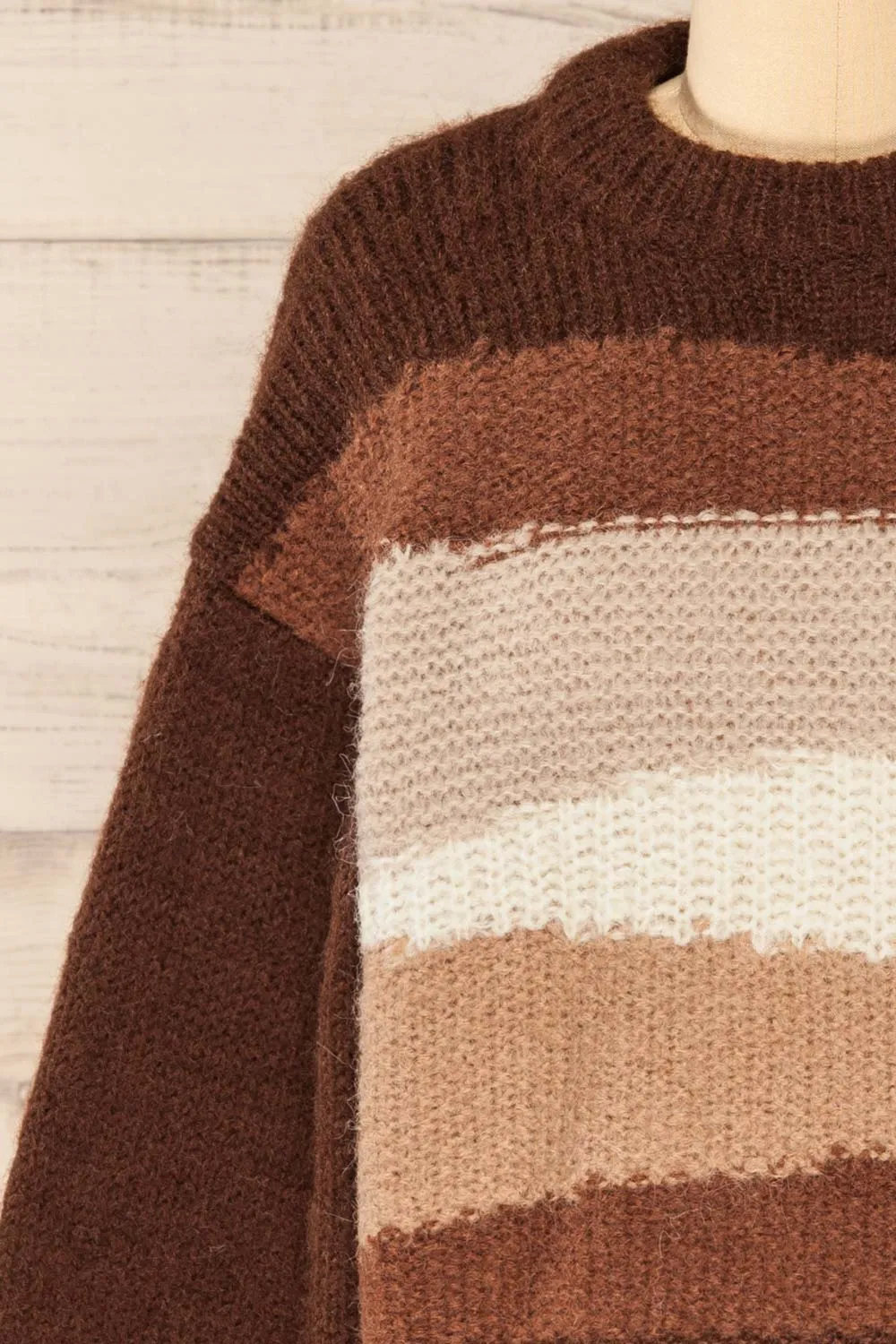 Mogilno Brown | Asymetrical Striped Pattern Knit Sweater