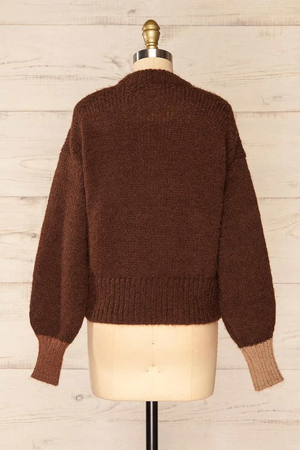 Mogilno Brown | Asymetrical Striped Pattern Knit Sweater