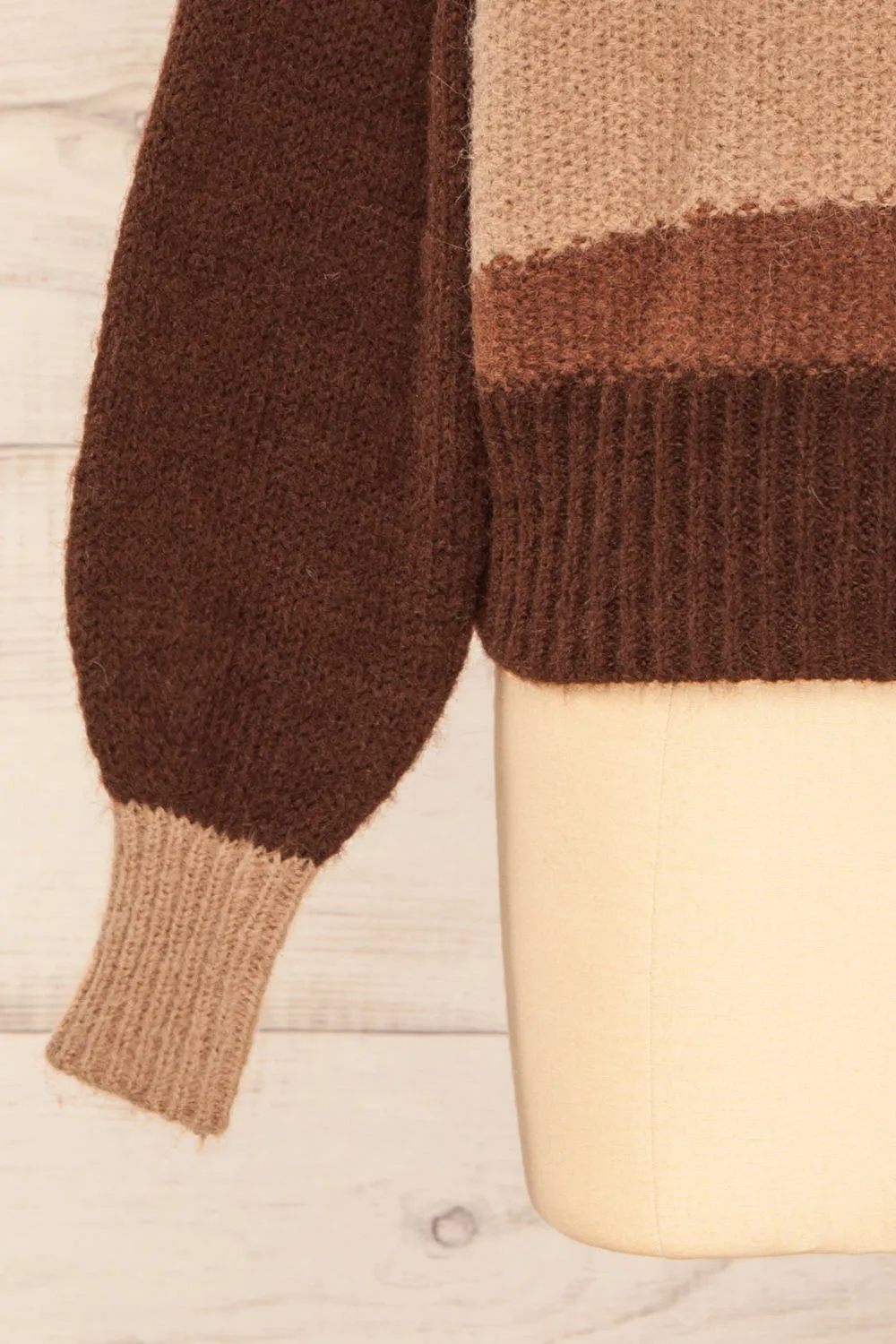 Mogilno Brown | Asymetrical Striped Pattern Knit Sweater