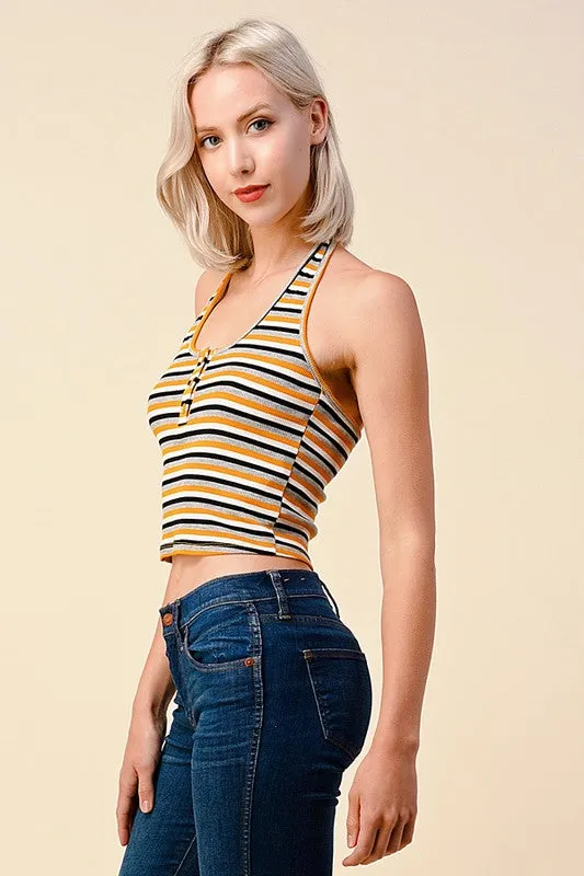 Mustard Combo Henley Neck Halter Top