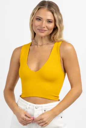 MUSTARD DEEP-V THICK RIBBED CROP TANK *BACK IN STOCK*