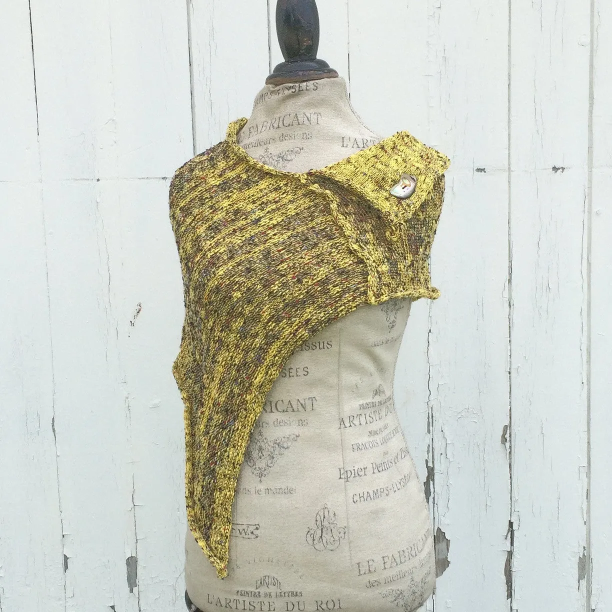 Mustard Tweed Fine Knit Shawl