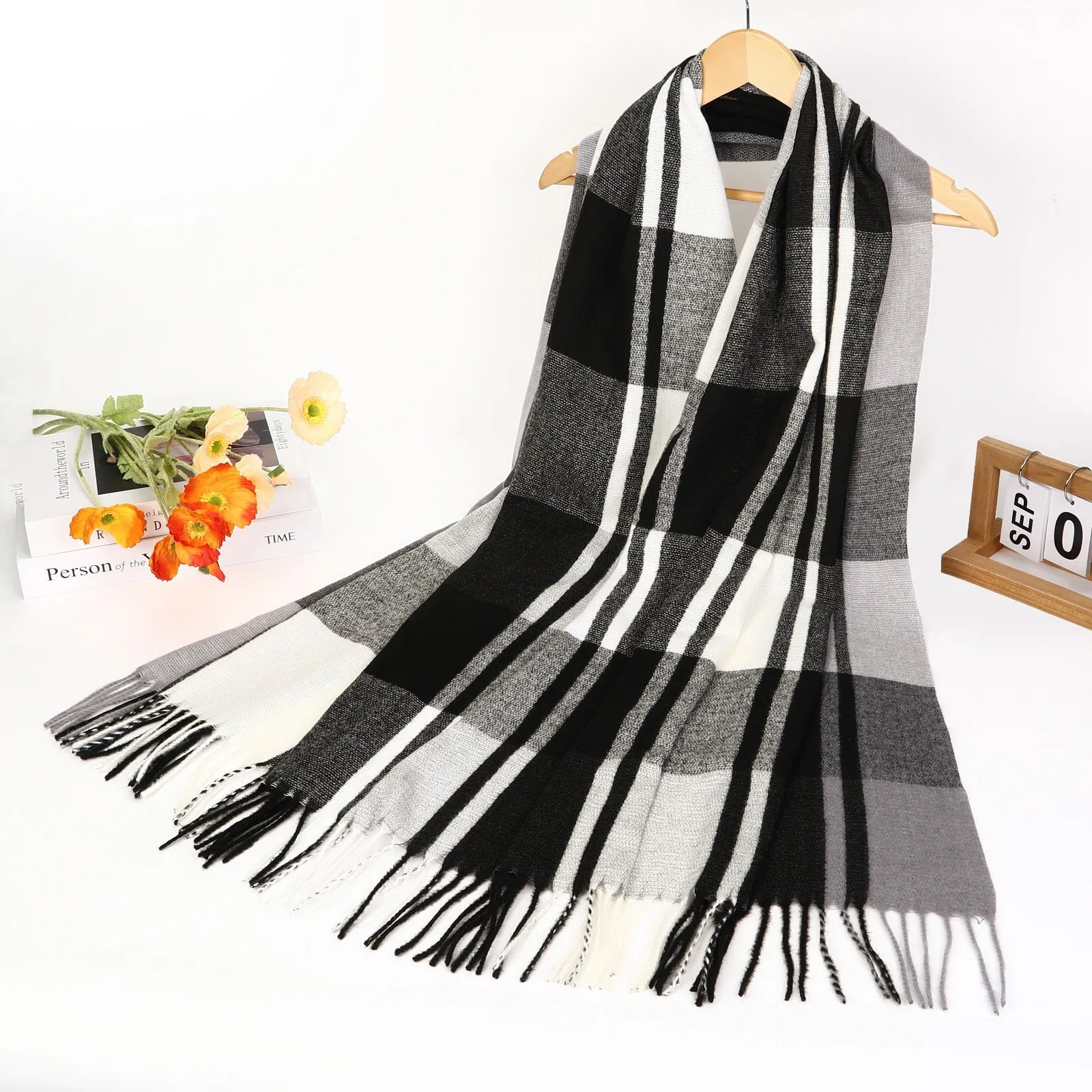 New Women Big Check Design Printed Winter Cotton/Viscose Scarf