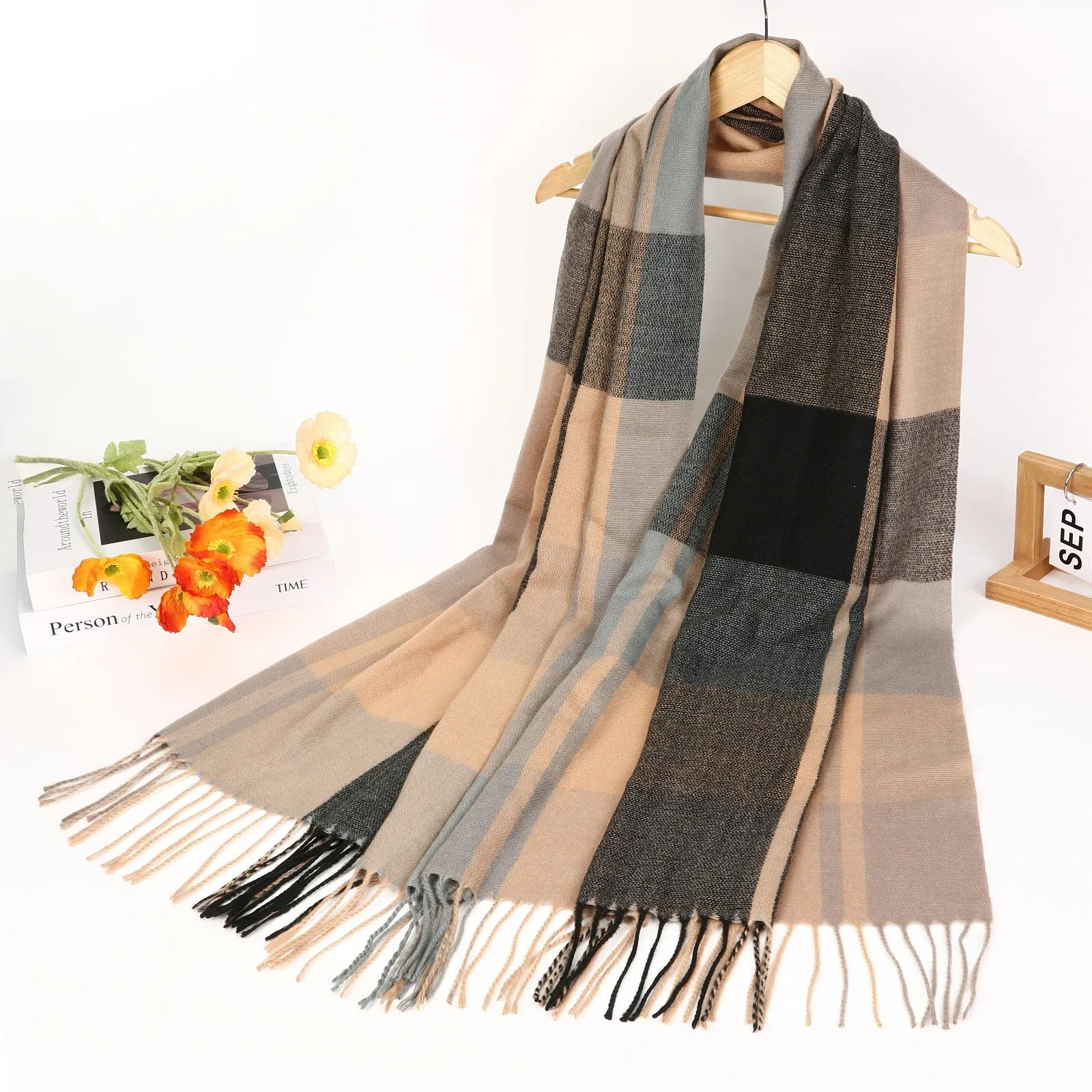 New Women Big Check Design Printed Winter Cotton/Viscose Scarf