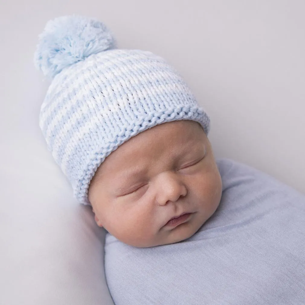 Newborn Blue Pom Pom Beanie Hat Infant