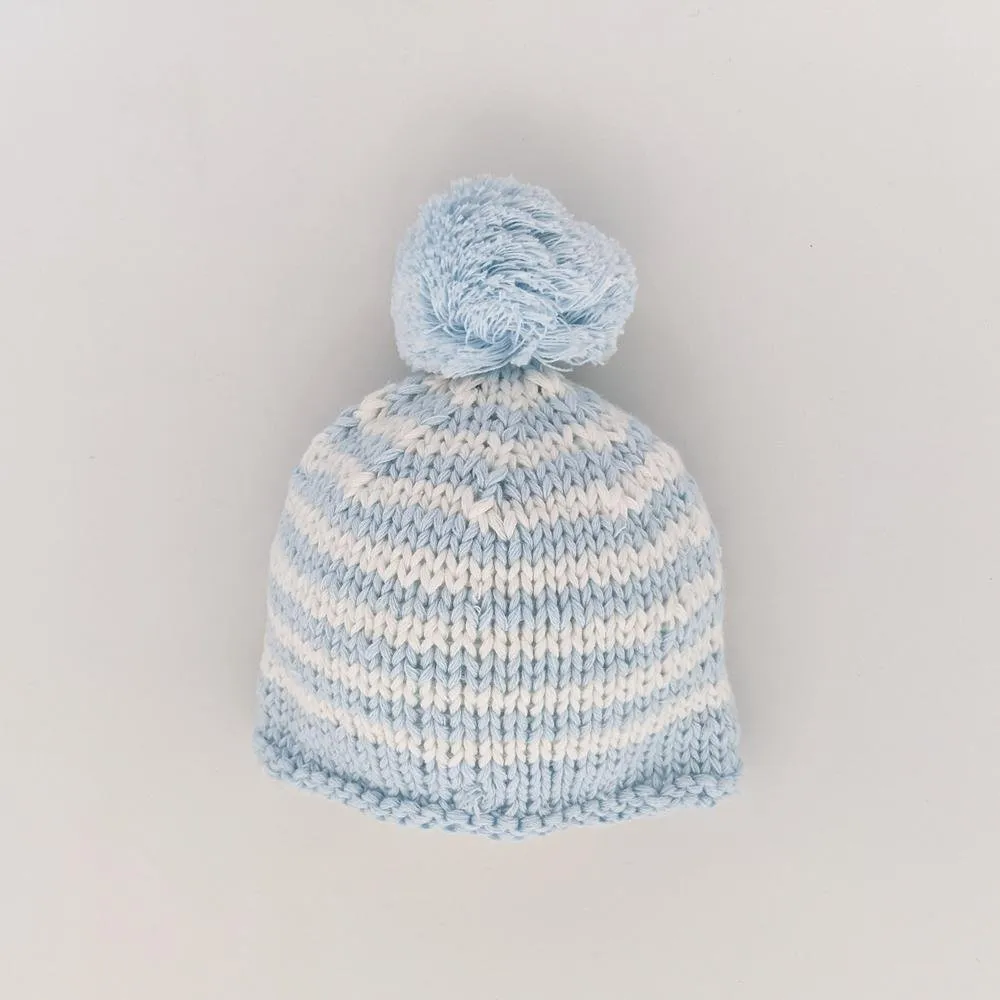 Newborn Blue Pom Pom Beanie Hat Infant