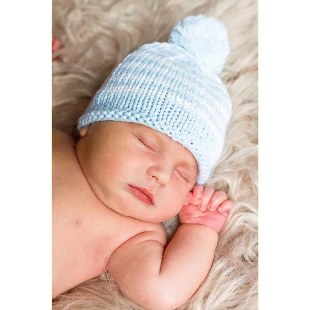 Newborn Blue Pom Pom Beanie Hat Infant