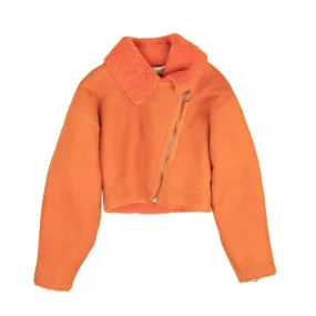 NWT OFF-WHITE C/O VIRGIL ABLOH Orange Cropped Shearling Jacket Size 40 $3430