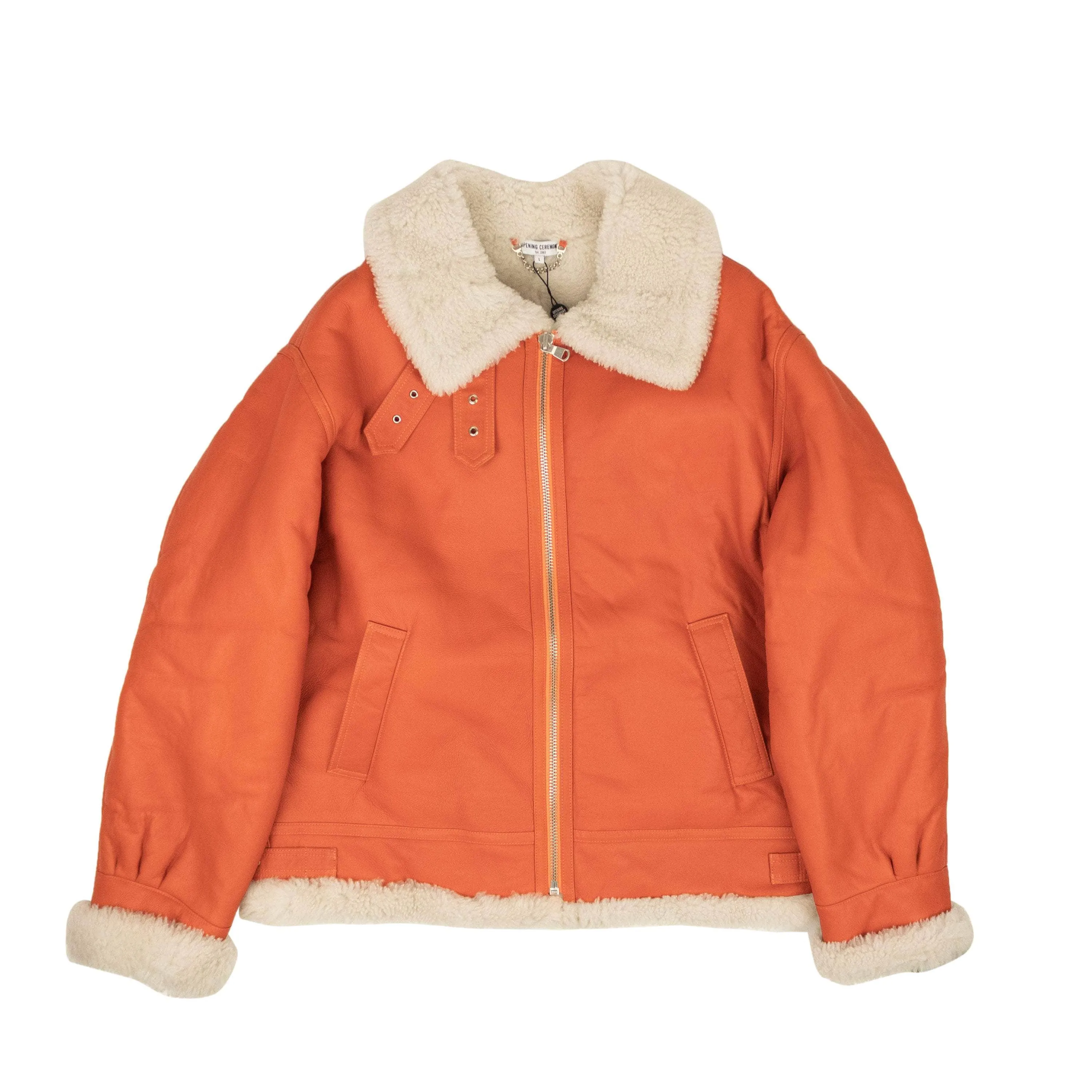 NWT OPENING CEREMONY Orange Shearling Zip Up Short Jacket Size L $895