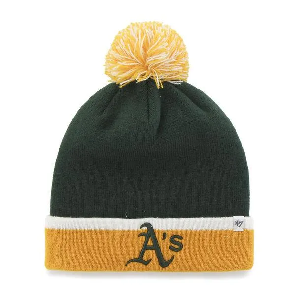 Oakland Athletics 47 Brand Green Gold Baraka Knit Cuff Poofball Beanie Hat Cap