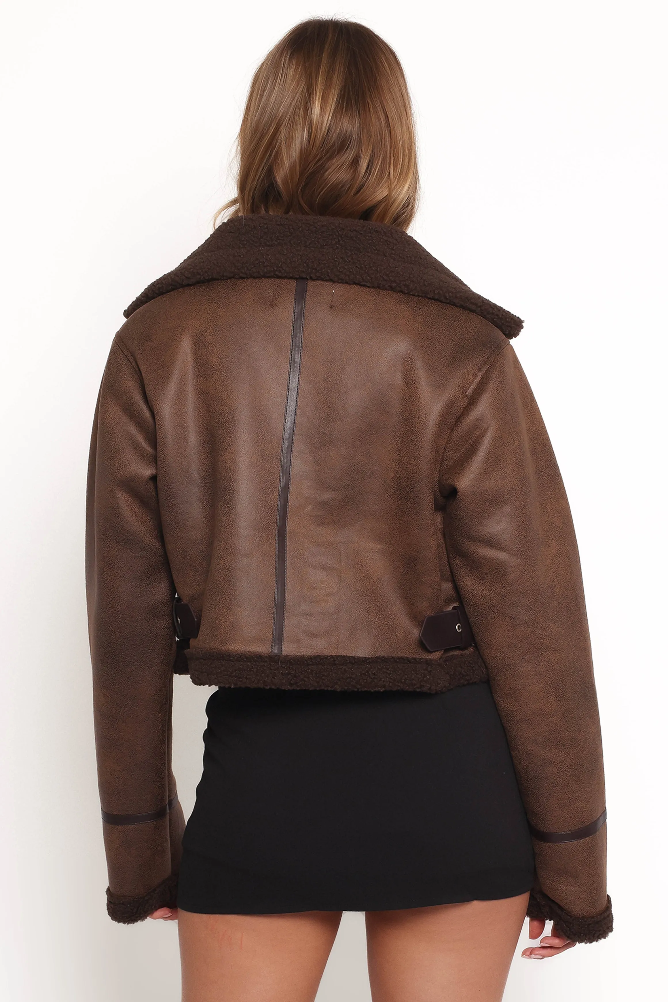 Omi Faux Matte Leather Jacket - Brown