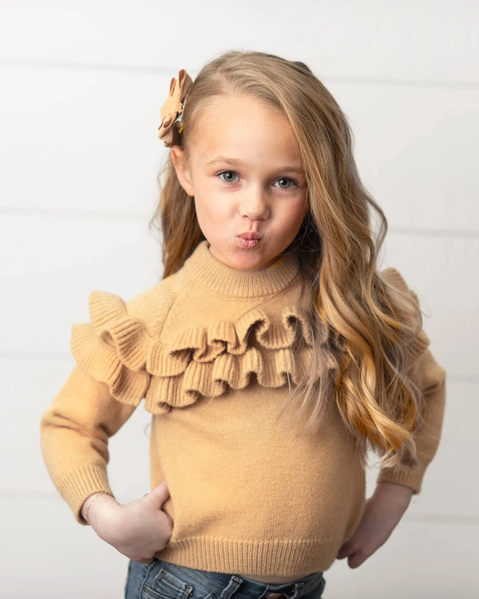 OOP Mustard Double Ruffle Crew Neck Sweater