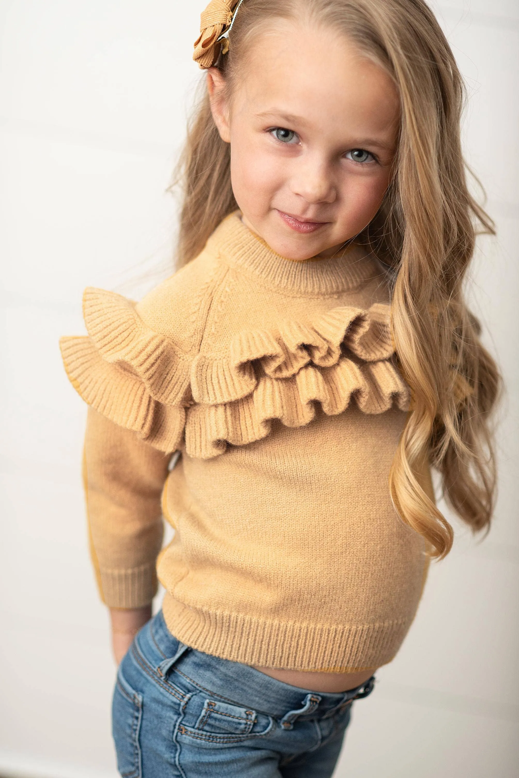 OOP Mustard Double Ruffle Crew Neck Sweater