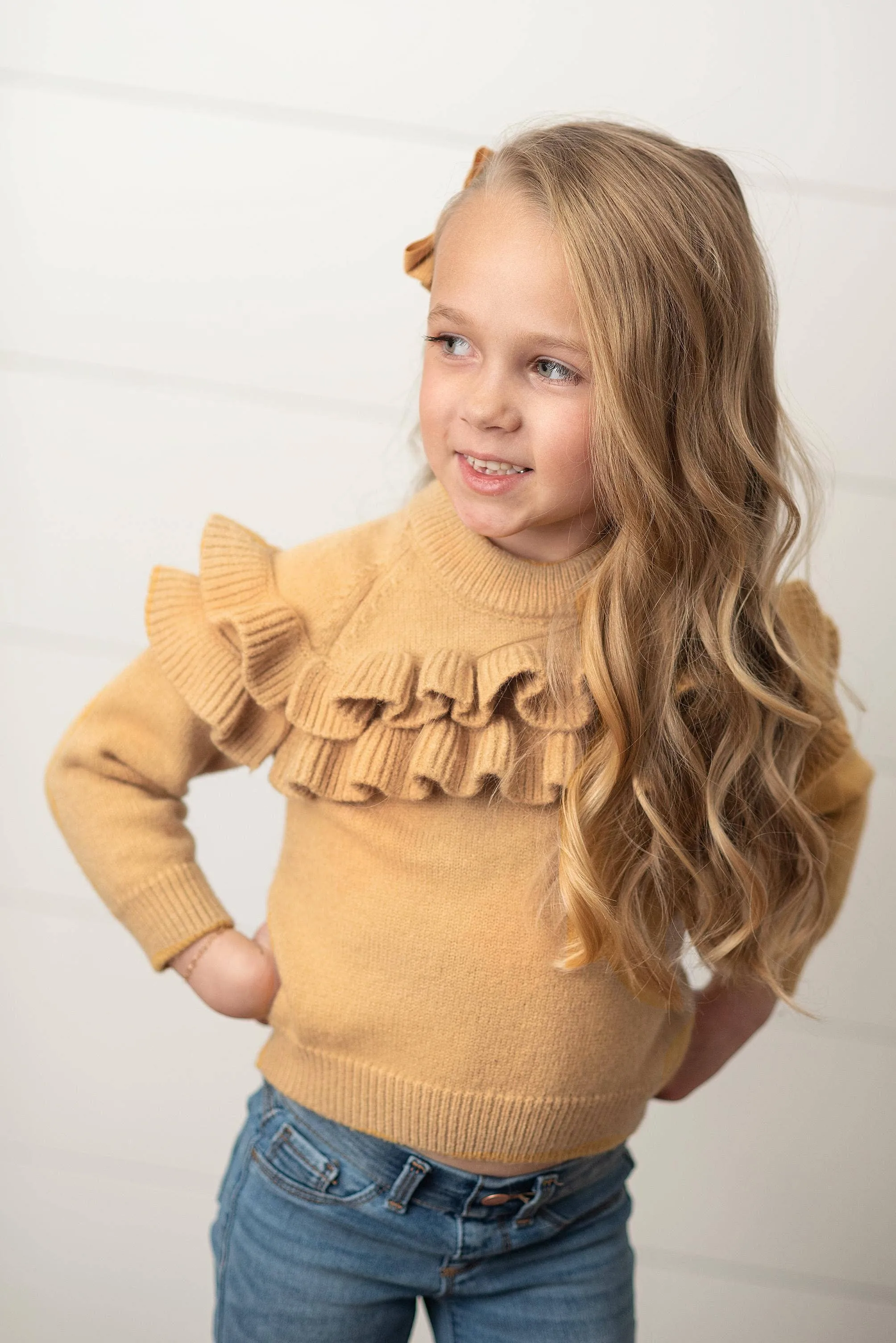 OOP Mustard Double Ruffle Crew Neck Sweater