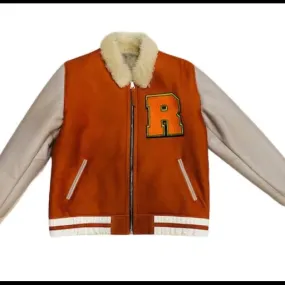 ORANGE SHEARLING VARSITY