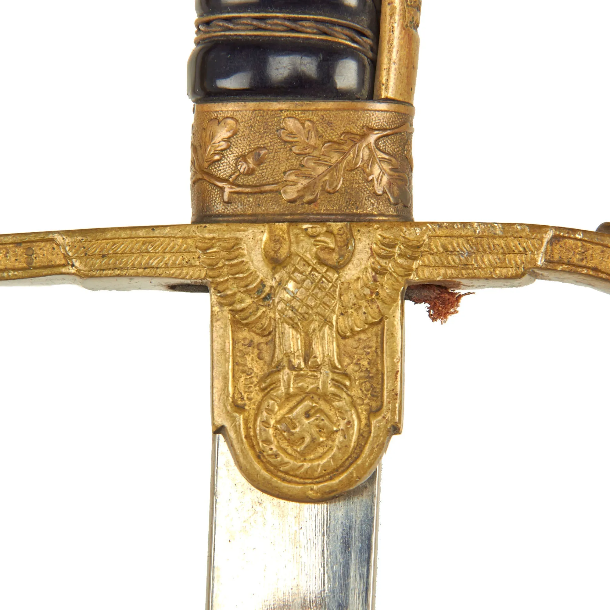 Original German WWII Army Heer Officer's Lion Head Sword with Nickel-Plated Blade & Steel Scabbard