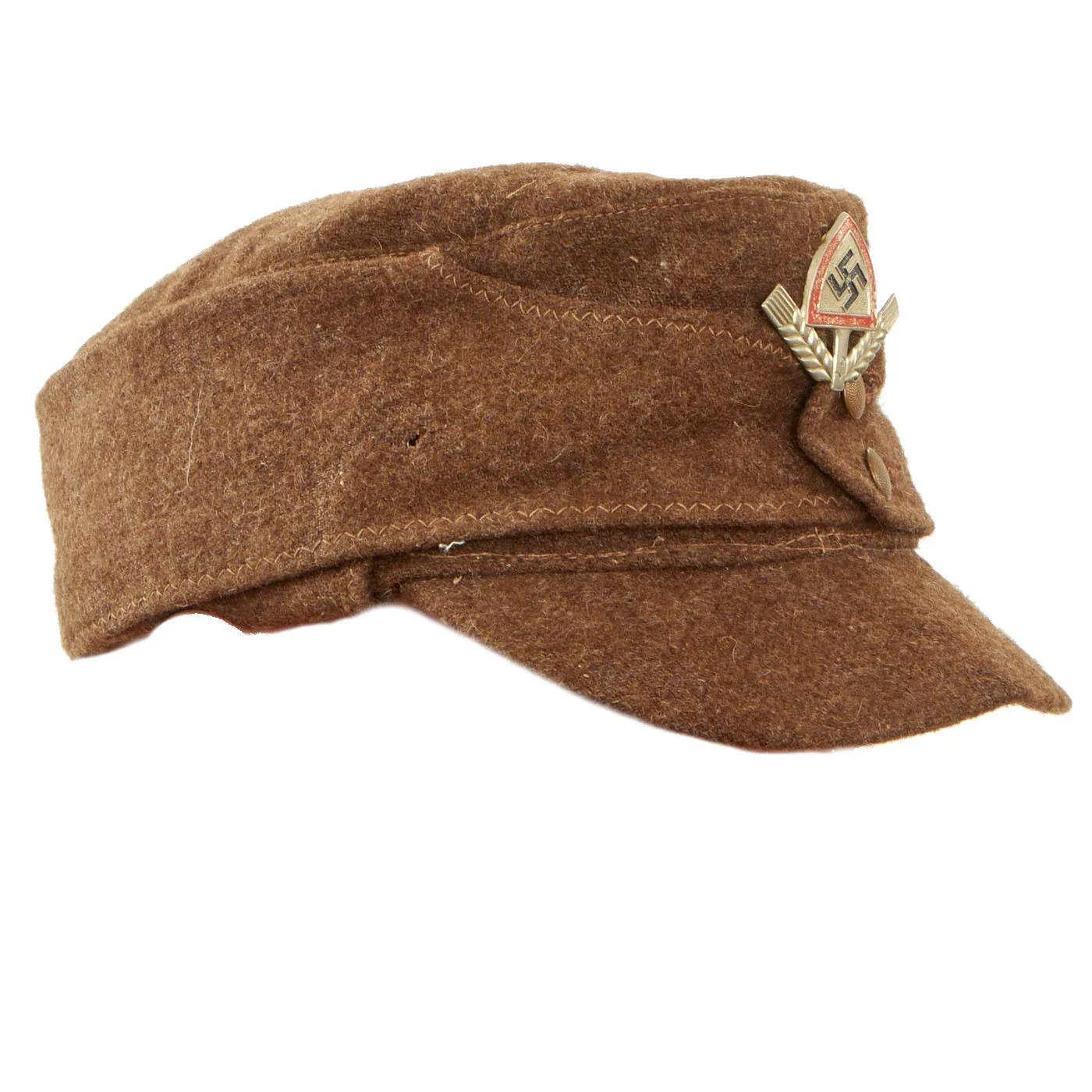 Original German WWII RAD Labor Service EM/NCO M43 Brown Wool Cap - Einheitsmütze