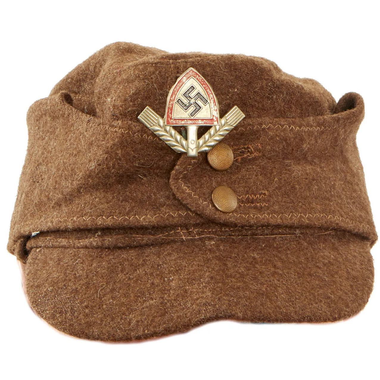 Original German WWII RAD Labor Service EM/NCO M43 Brown Wool Cap - Einheitsmütze