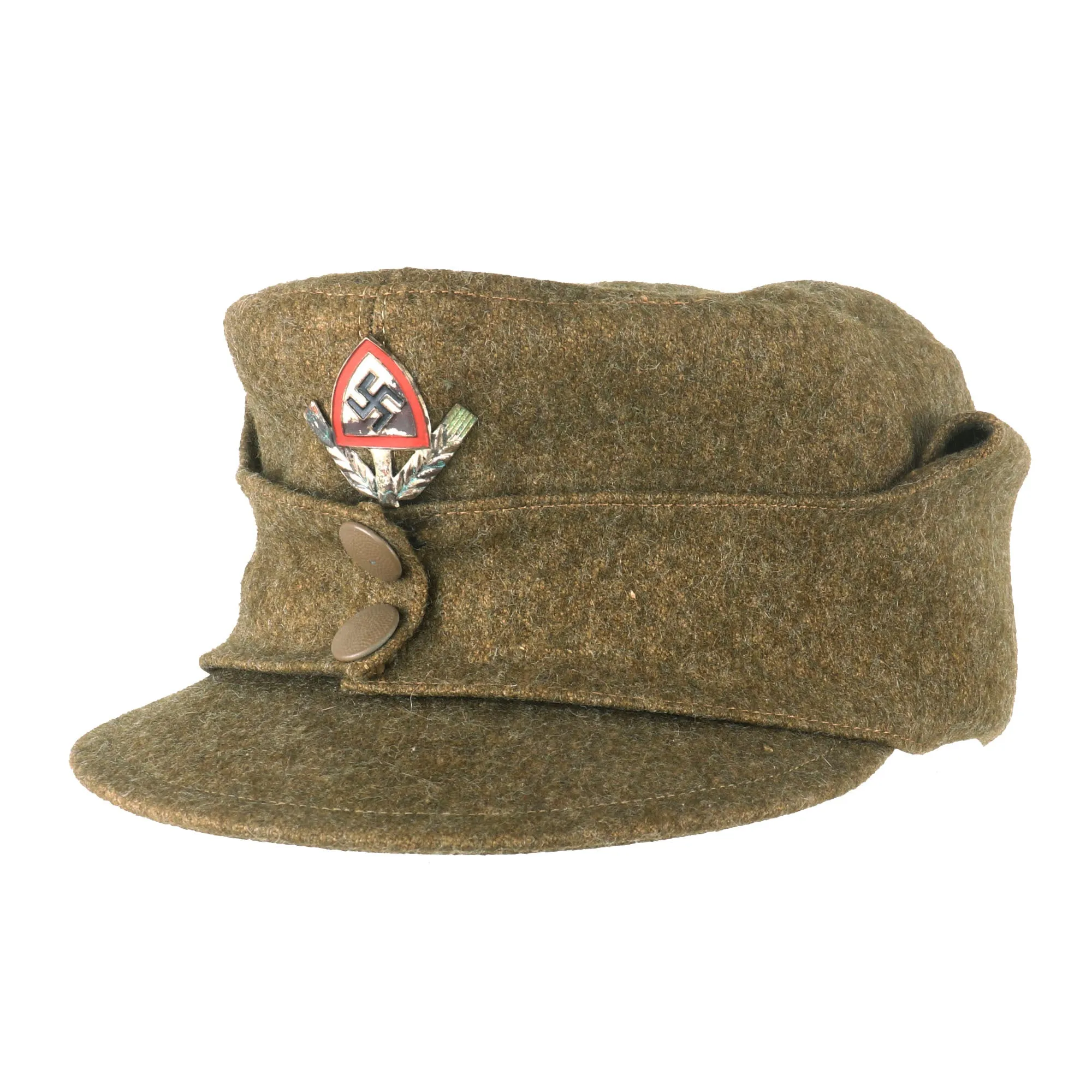 Original German WWII RAD Labor Service EM/NCO M43 Brown Wool Field Cap - Einheitsmütze