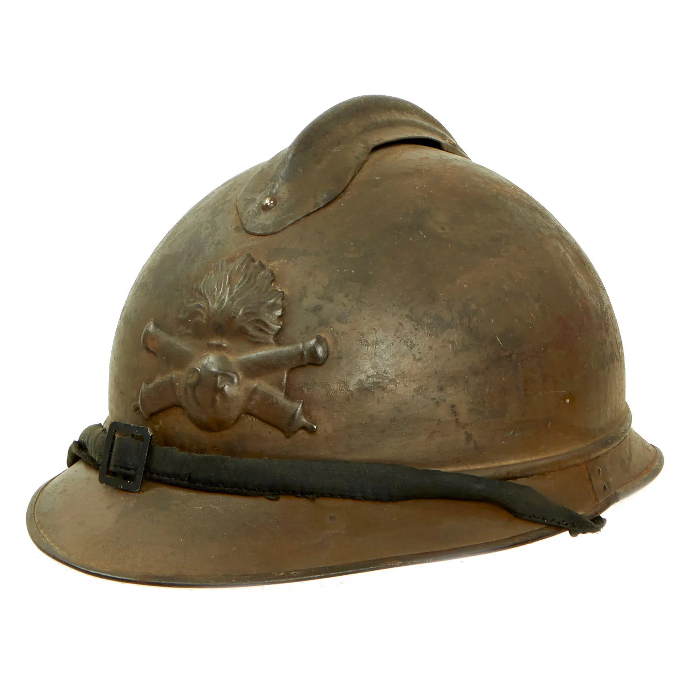 Original WWI French Model 1915 Adrian Helmet For Colonial Artillery Troops-Complete with 1st Pattern Liner and Chinstrap