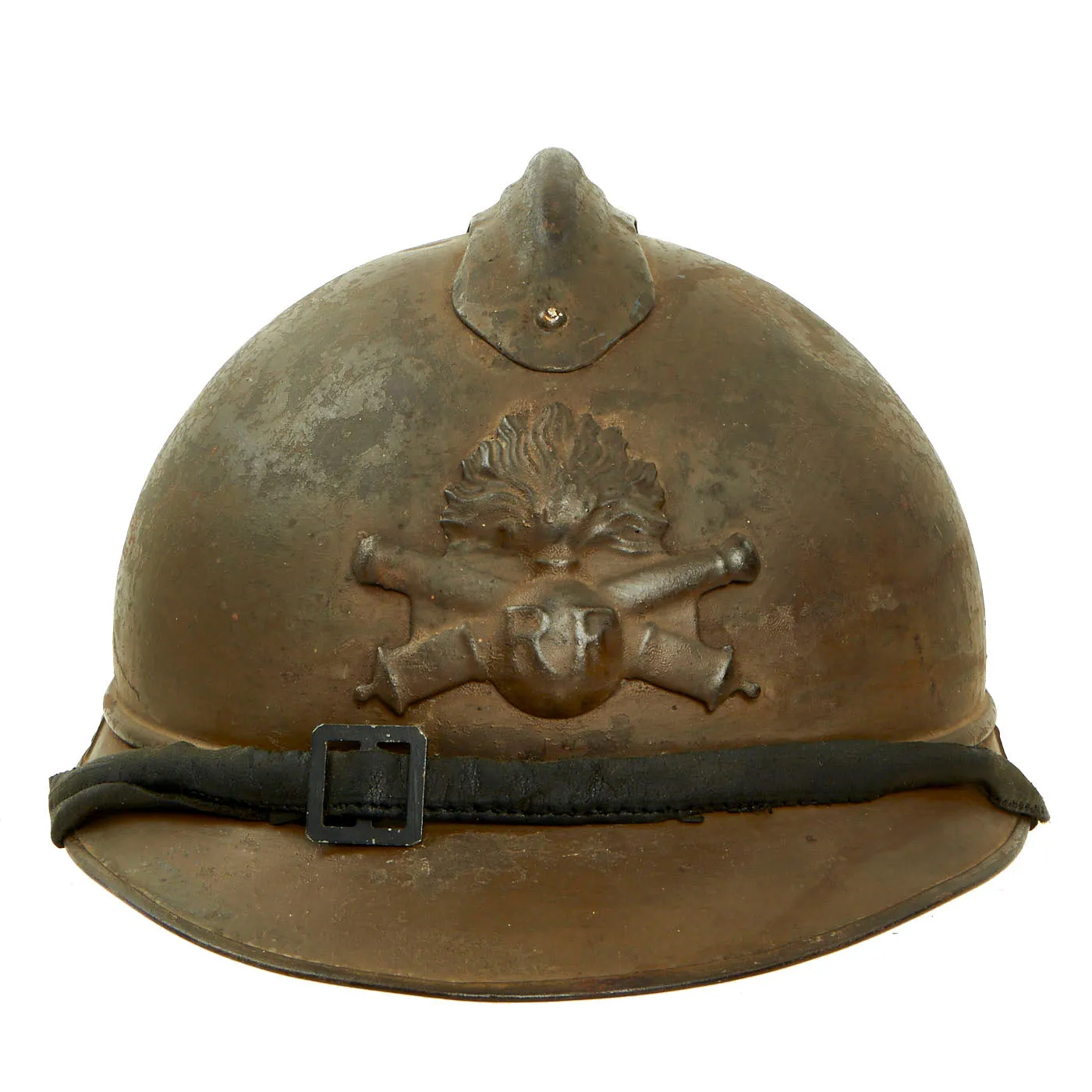 Original WWI French Model 1915 Adrian Helmet For Colonial Artillery Troops-Complete with 1st Pattern Liner and Chinstrap