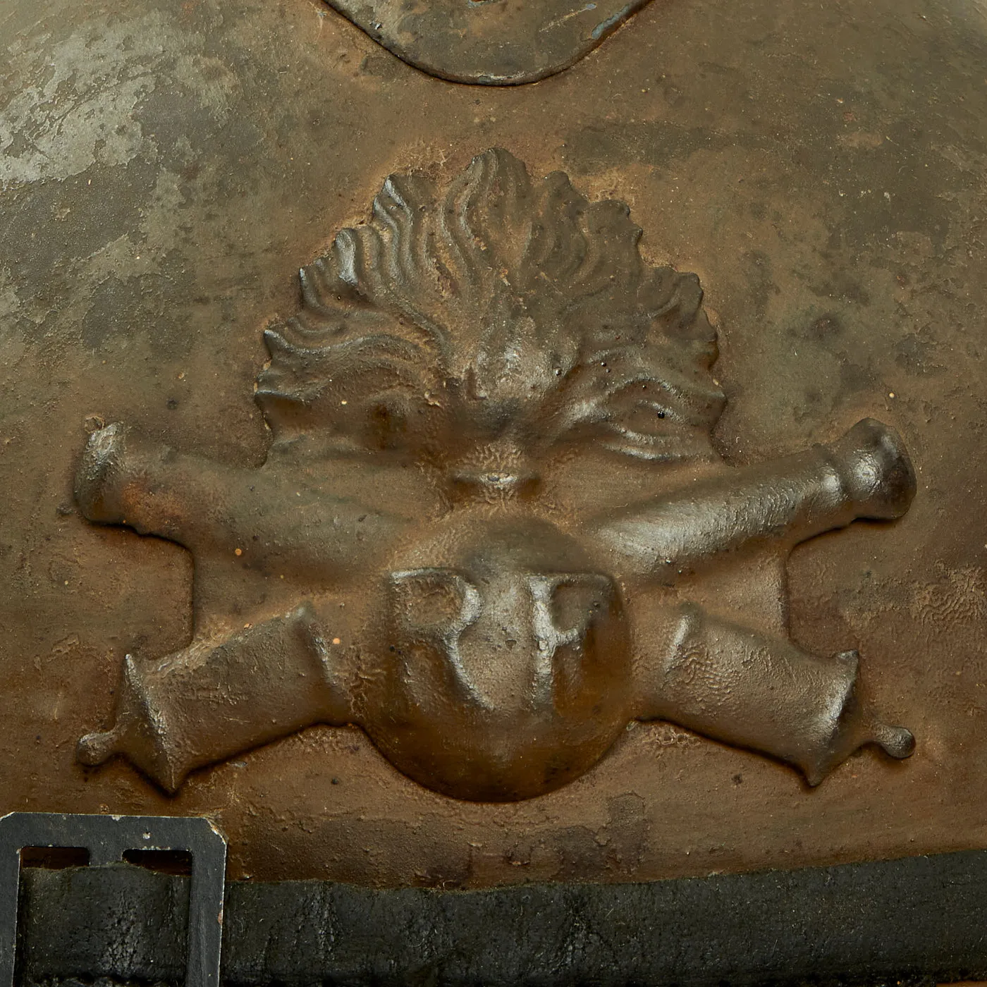 Original WWI French Model 1915 Adrian Helmet For Colonial Artillery Troops-Complete with 1st Pattern Liner and Chinstrap