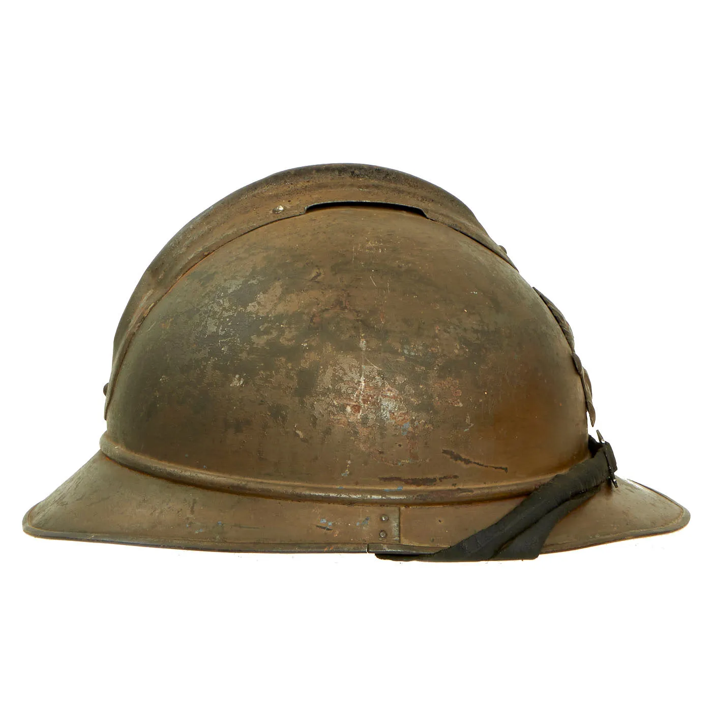 Original WWI French Model 1915 Adrian Helmet For Colonial Artillery Troops-Complete with 1st Pattern Liner and Chinstrap