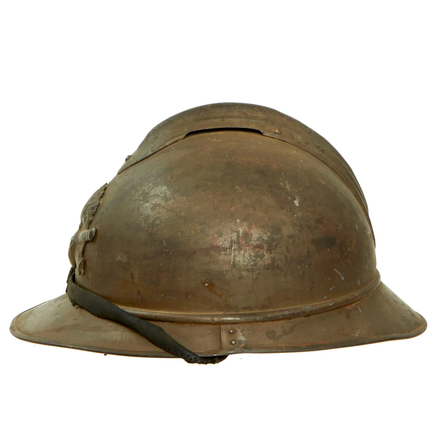 Original WWI French Model 1915 Adrian Helmet For Colonial Artillery Troops-Complete with 1st Pattern Liner and Chinstrap