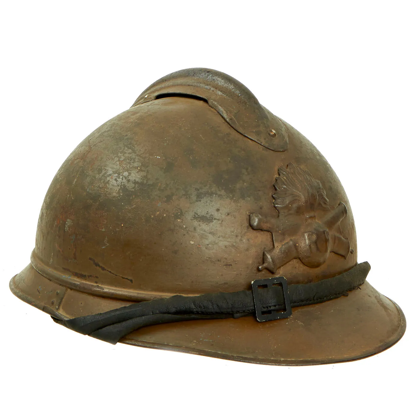 Original WWI French Model 1915 Adrian Helmet For Colonial Artillery Troops-Complete with 1st Pattern Liner and Chinstrap