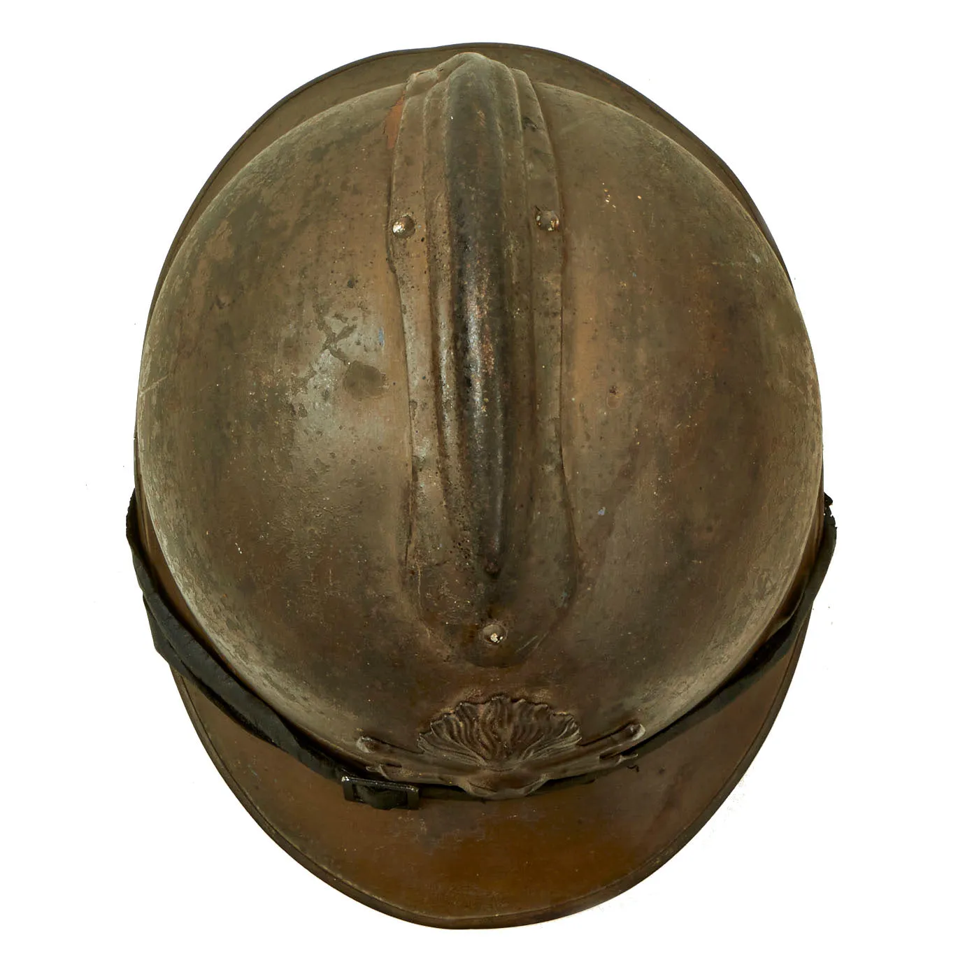 Original WWI French Model 1915 Adrian Helmet For Colonial Artillery Troops-Complete with 1st Pattern Liner and Chinstrap