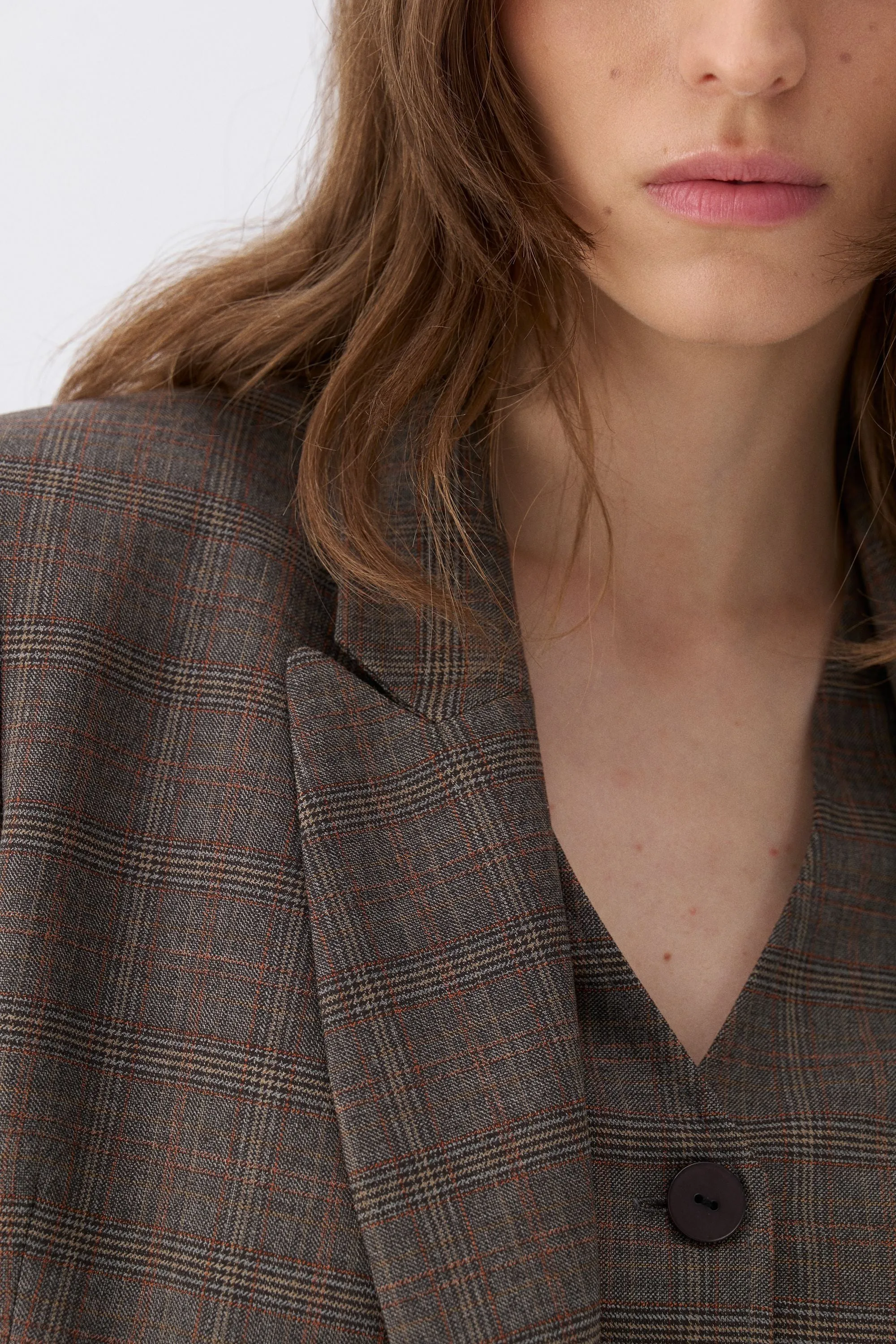 Padded Shoulder Plaid Blazer