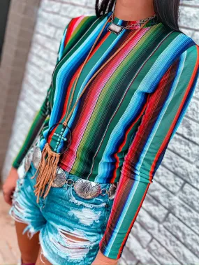 Painted Dessert Long Sleeve Mesh Top - Serape - MK165