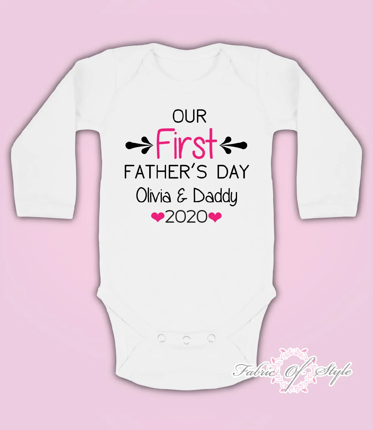 Personalised Our First Fathers Day Baby Kids  Body Suit Long Sleeve Vest Girl