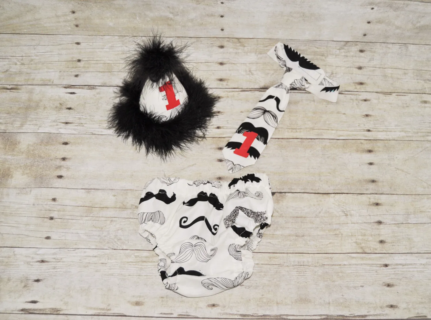 personalized mustache first birthday outfit, mustache cake smash, mustache tie, mustache party hat, black and white mustahe, red accents