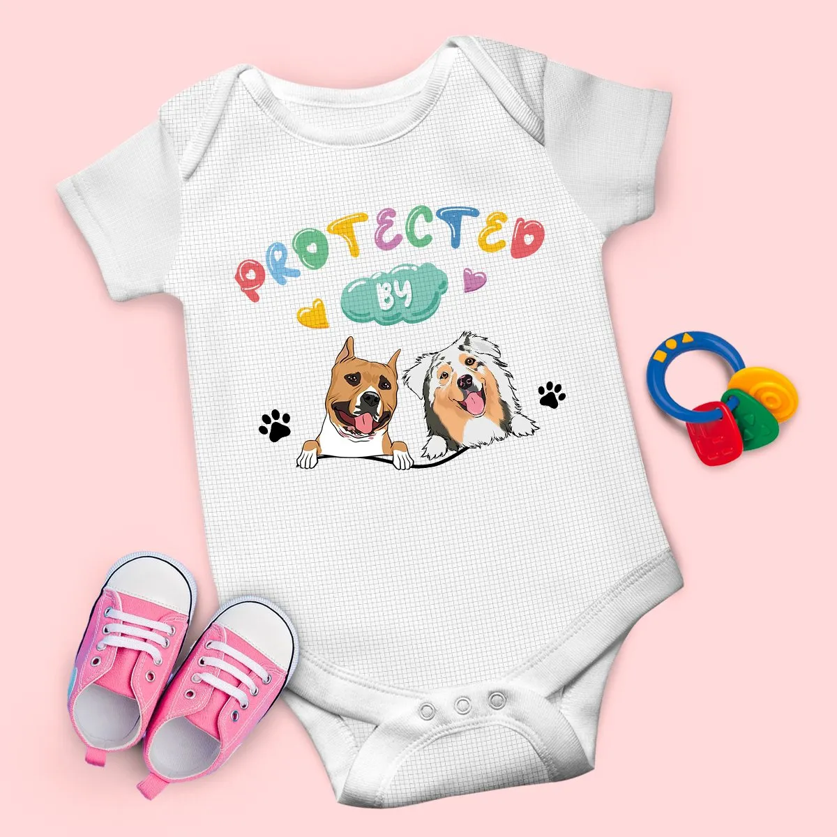 Pet Lovers - Protected By - Personalized Baby Bodysuit